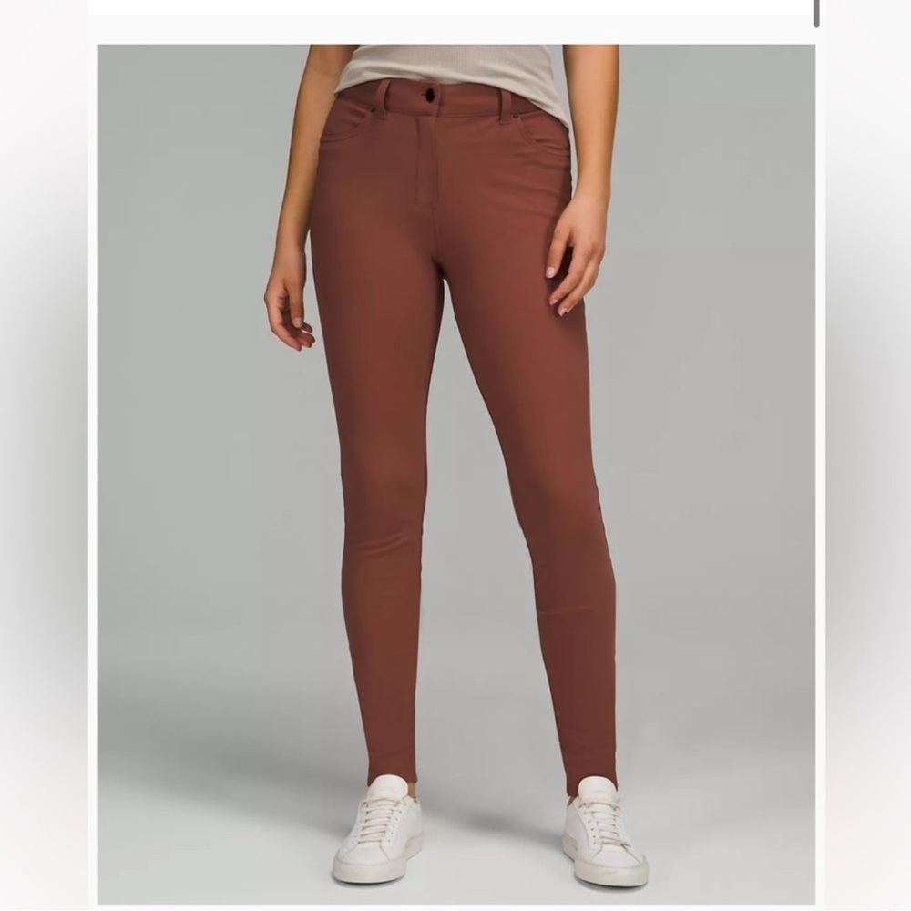 Lululemon City Sleek Slim-Fit 5 Pocket High-Rise Pant Burnt Orange Brown Career